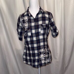 Vanity Women's Blue and White Plaid Blouse